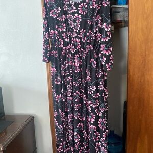 SHEIN Black and Pink Floral Long Sleeve Dress